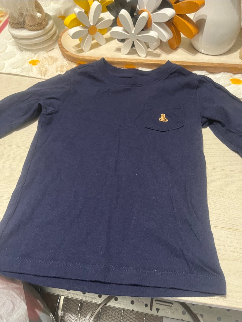 GAP Navy Long-Sleeve Pocket Tee with Gold Embroidered Bear
